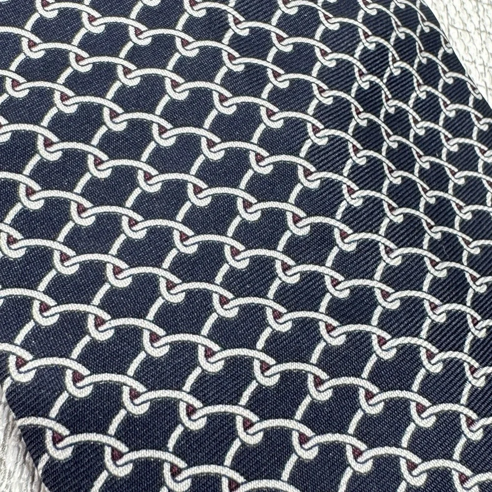 Bert Pulitzer Silk Necktie‎ Mens OS Navy Blue Chain Link Preppy Dark Academia